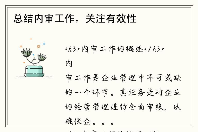 总结内审工作，关注有效性和可持续性