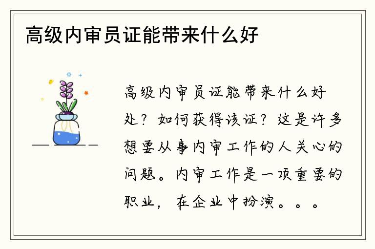 高级内审员证能带来什么好处？如何获得该证？